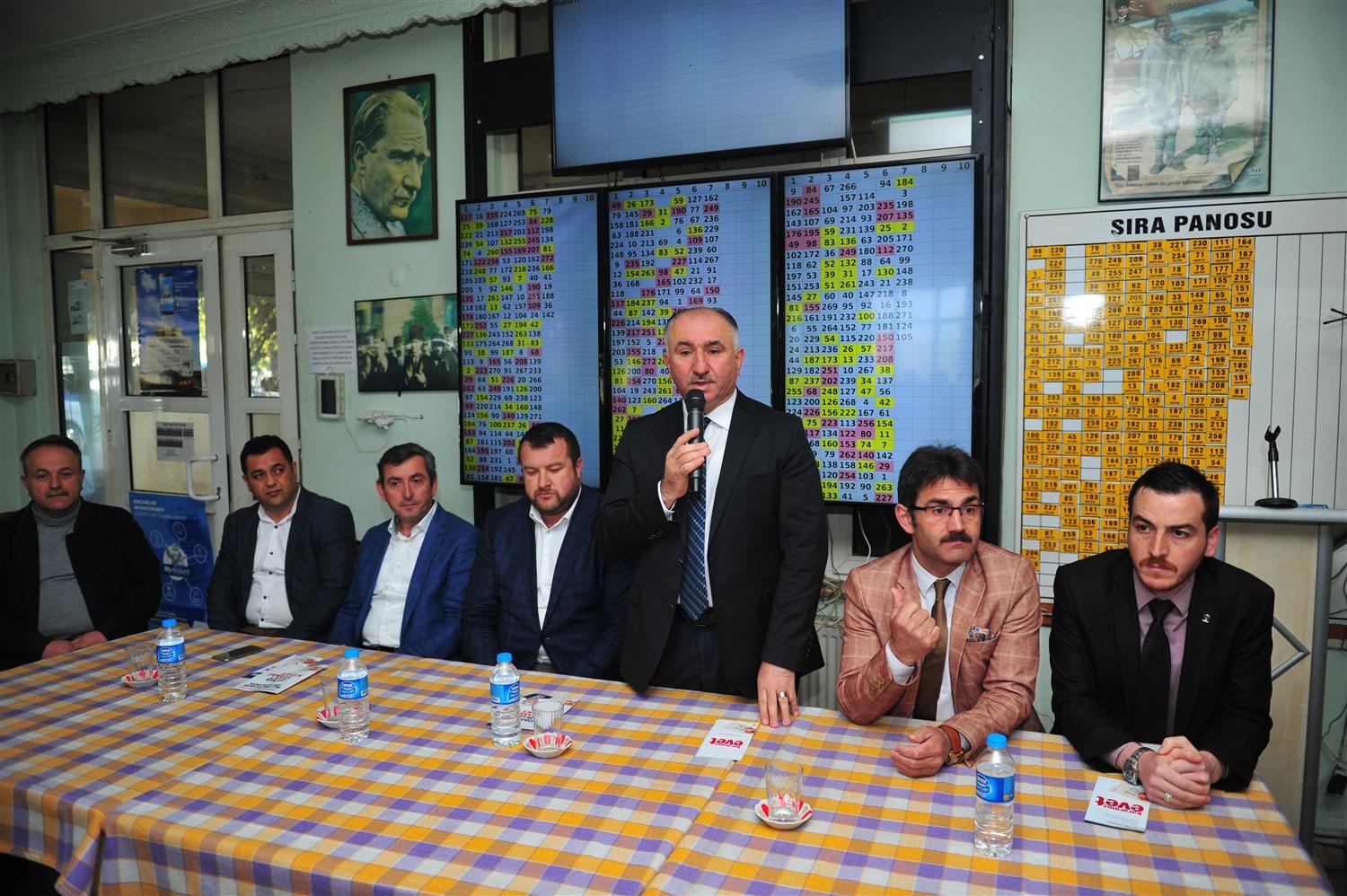 BAŞKAN ÇAĞLAYAN, MİLLETVEKİLİ AYDIN VE İLÇE BAŞKANI KAYA İLE BİRLİKTE TAŞIYICILAR KOOPERATİFİ MENSUPLARI İLE BULUŞTU 