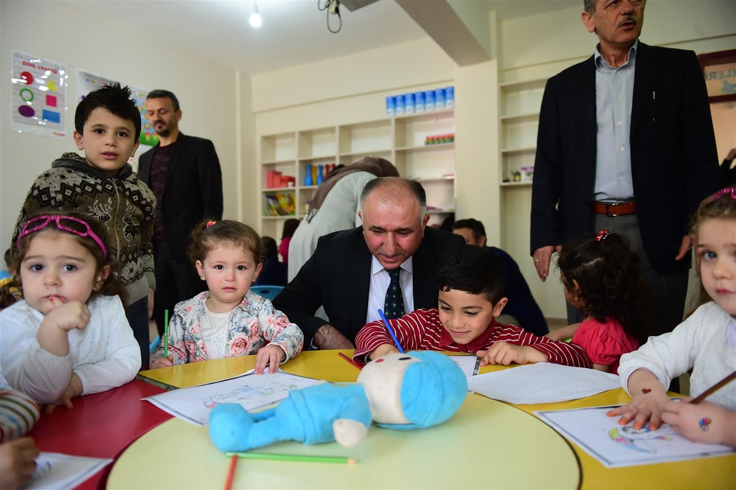 BAŞKAN ÇAĞLAYAN, KAYMAKAM YILMAZ’LA BİRLİKTE HALK EĞİTİM’DE SURİYELİLER İÇİN AÇILAN KURSLARI ZİYARET ETTİ 