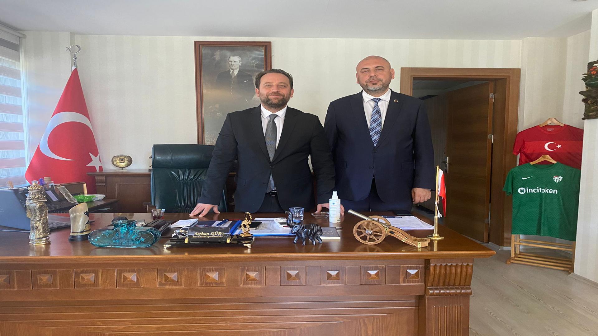 Başkan Bekir Aydın Bursa İl Milli Eğitim Müdürü Serkan Gür’ü Ziyaret Etti.