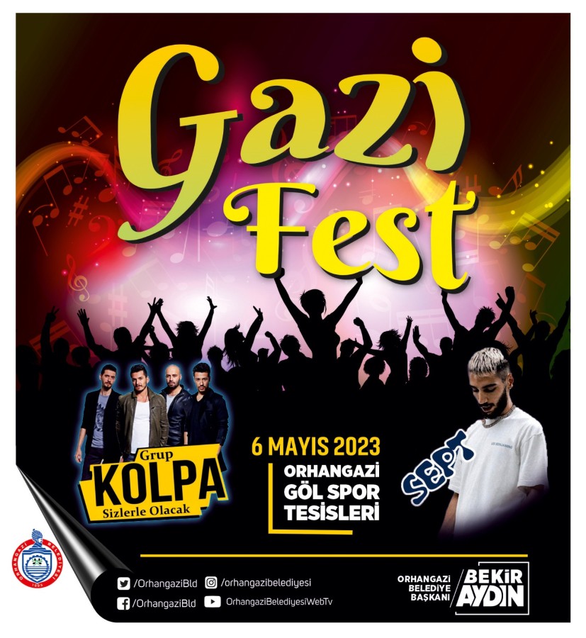 Orhangazi Belediyesi Gençlik festivalinde (GaziFest) Gençler Kolpa Grubu ve Rapçi Sept’le Coşacak.